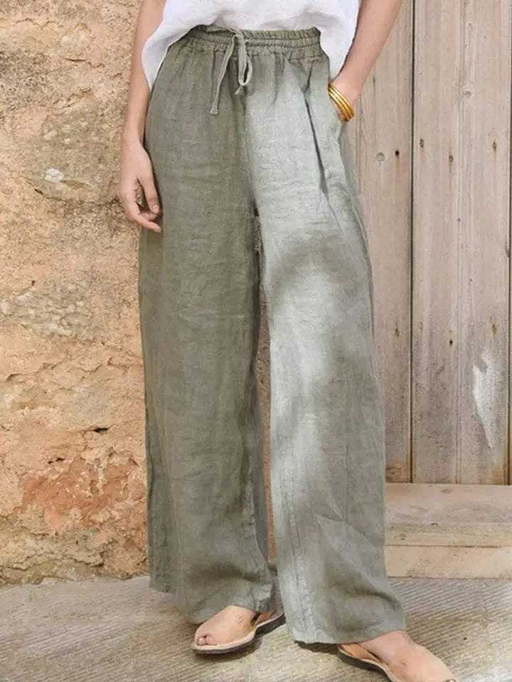 Damen Hochgeschnittene Leinenpalazzo-Hose mit Kordelzug und weitem Bein Drune