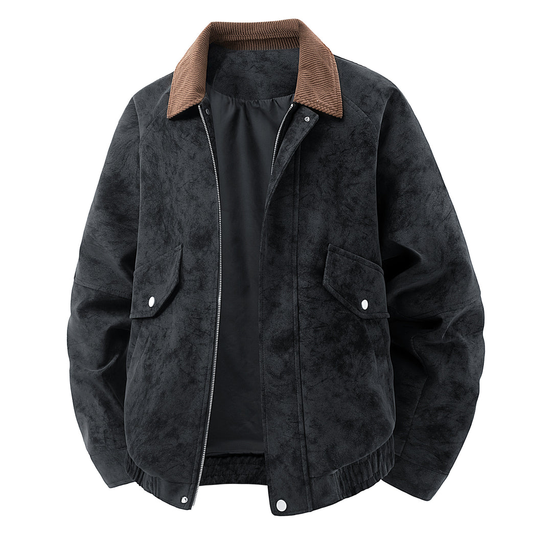 Herren Kurze Wildleder-Bomberjacke mit Cordkragen Drune