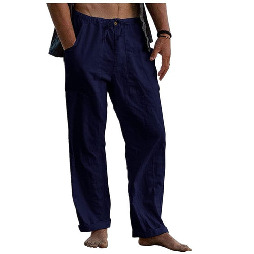 Herren lockere Leinenhose mit Gummibund und aufgesetzten Seitentaschen Drune