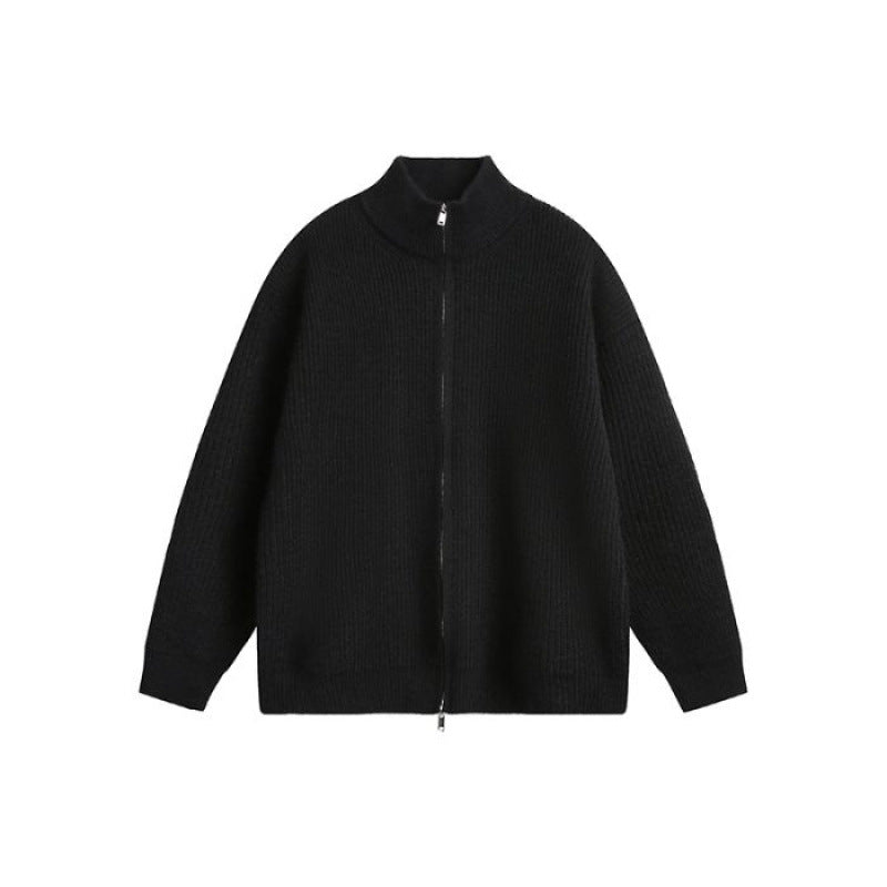 Unisex Oversized Strick-Zipjacke mit Stehkragen und Rippbündchen Drune
