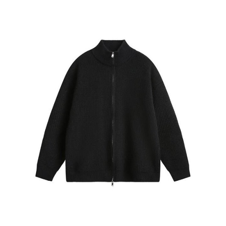 Unisex Oversized Strick-Zipjacke mit Stehkragen und Rippbündchen Drune