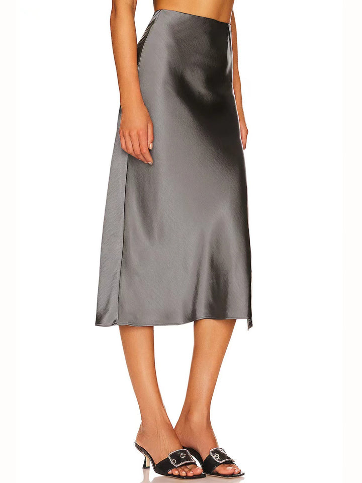 Damen Fließender Satin-Midirock mit elegantem Schnitt Drune