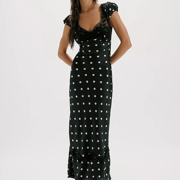 Damen Elegantes Maxikleid mit Polka-Dots und romantischem Rückenausschnitt Drune