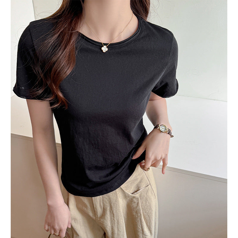 Damen Basic T-Shirt aus weicher Baumwolle mit Rundhalsausschnitt Drune