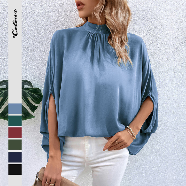 Damen Elegante Bluse mit Stehkragen und Seitenschlitzen Drune