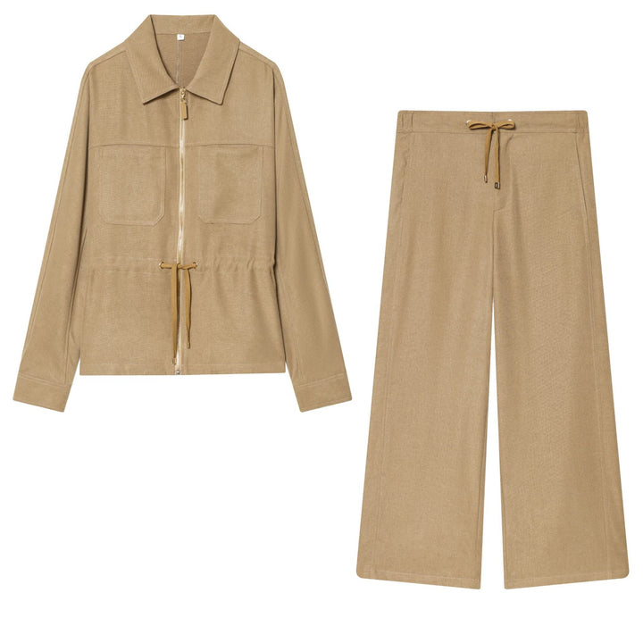 Damen nan weite Highwaist-Hose mit Kordelzug, dekorativen Teilungsnähten und ausgestelltem Bein Drune