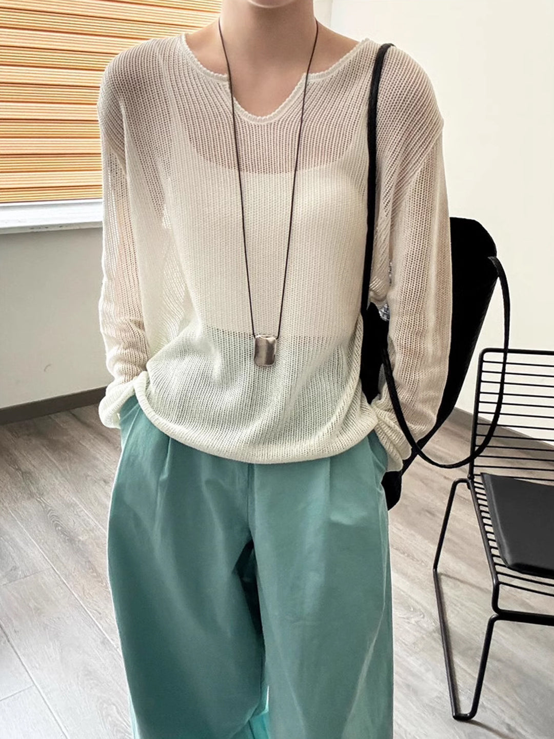 Damen luftiger Strickpullover mit V-Ausschnitt und lässigem Schnitt Drune