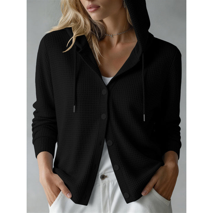 Damen Kapuzen-Strickjacke mit Waffelstruktur und Knopfleiste Drune