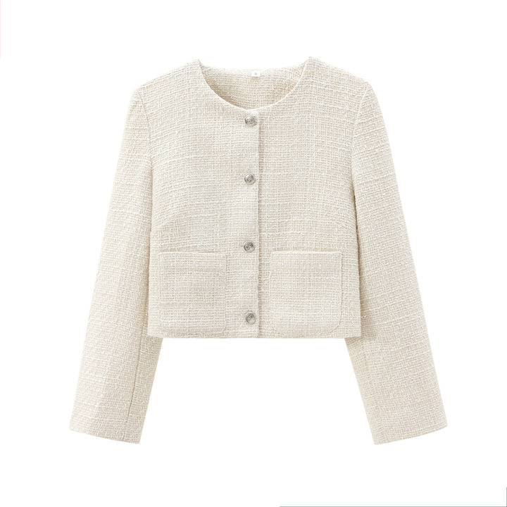 Damen elegante Kurzjacke im strukturierten Tweed-Stil mit praktischen Taschen Drune