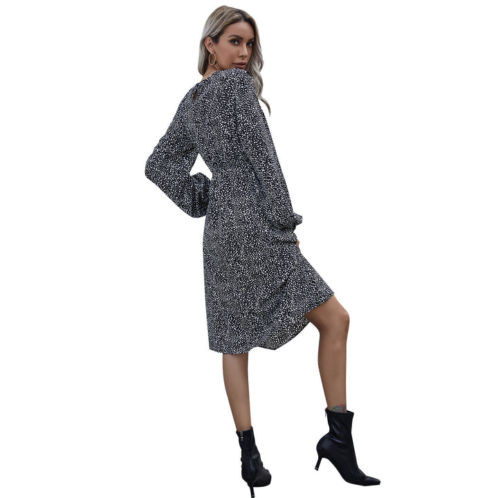 Damen elegantes Midikleid mit langen Puffärmeln und elastischem Taillenband Drune