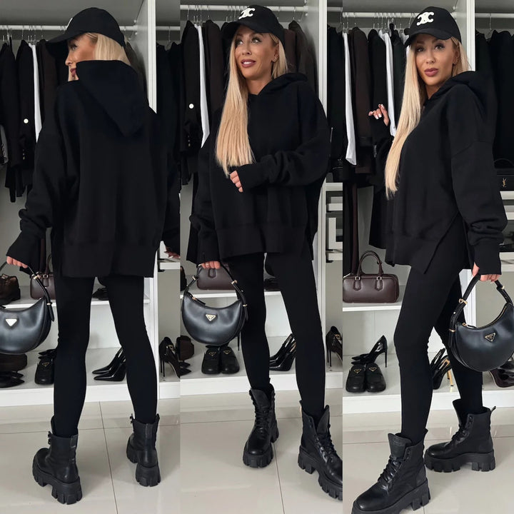 Damen Oversized Kapuzenpullover im Leopardenmuster Drune