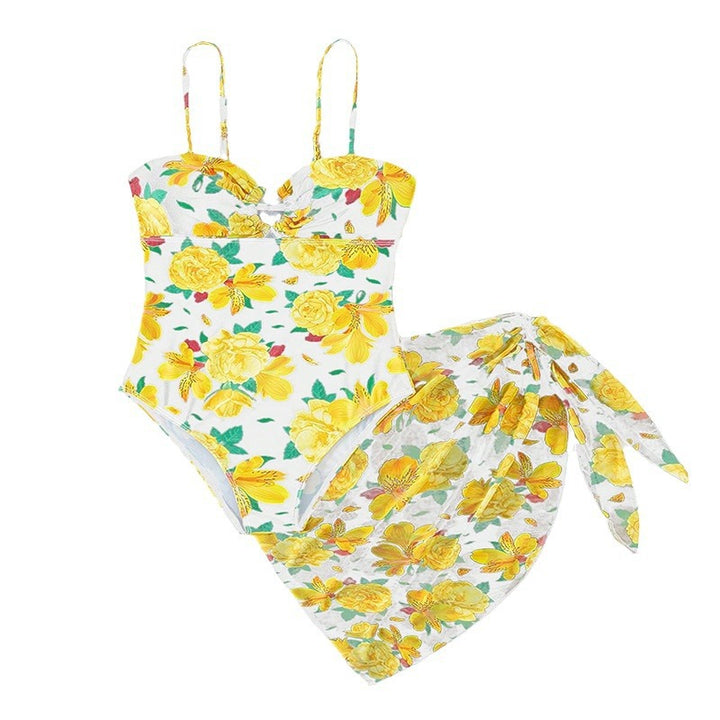 Damen Einteiler Badeanzug mit floralem Design und kombinierbarem Überrock Drune