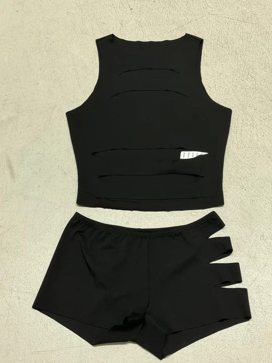 Damen Sportliches Crop-Oberteil und Shorts-Set mit dekorativen Cut-Outs Drune