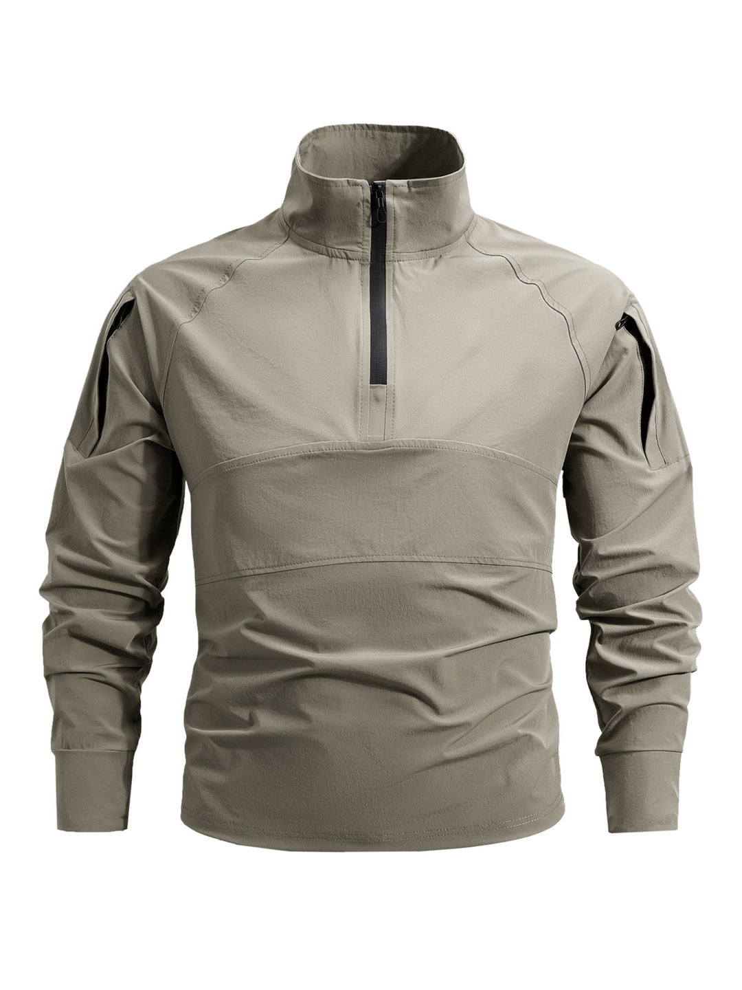 Herren nan taktisches Halfzip-Outdoorpullover mit hohem Stehkragen, verdecktem Reißverschluss und Ärmeltaschen Drune