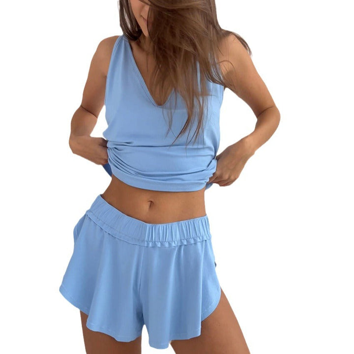 Damen Pyjama Set mit V-Ausschnitt und optionalem Bund Drune