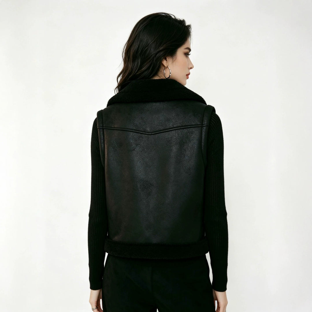 Damen Weste aus Kunstleder mit Fleece-Futter Drune
