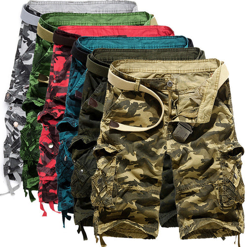 Herren Camo Cargo-Shorts mit Mehreren Taschen und Verstellbarem Bund Drune