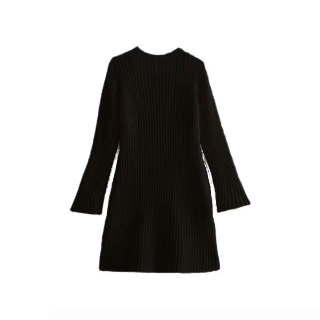Damen Geripptes Strickkleid mit ausgestellter A‑Linie und weiten Manschetten Drune