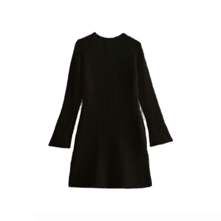 Damen Geripptes Strickkleid mit ausgestellter A‑Linie und weiten Manschetten Drune
