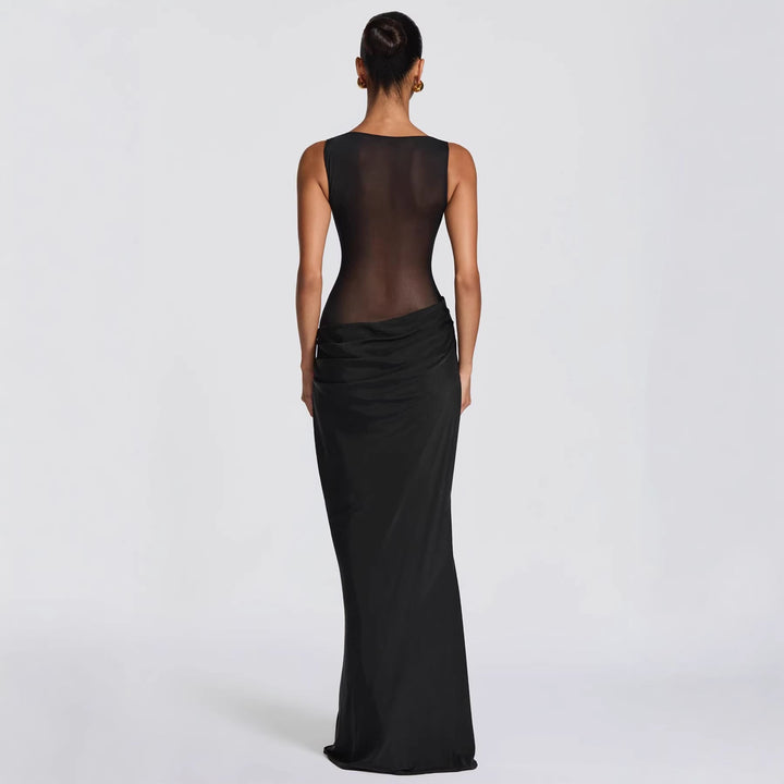 Damen Elegantes Abendkleid mit transparentem Oberteil und raffinierten Rüschen Drune
