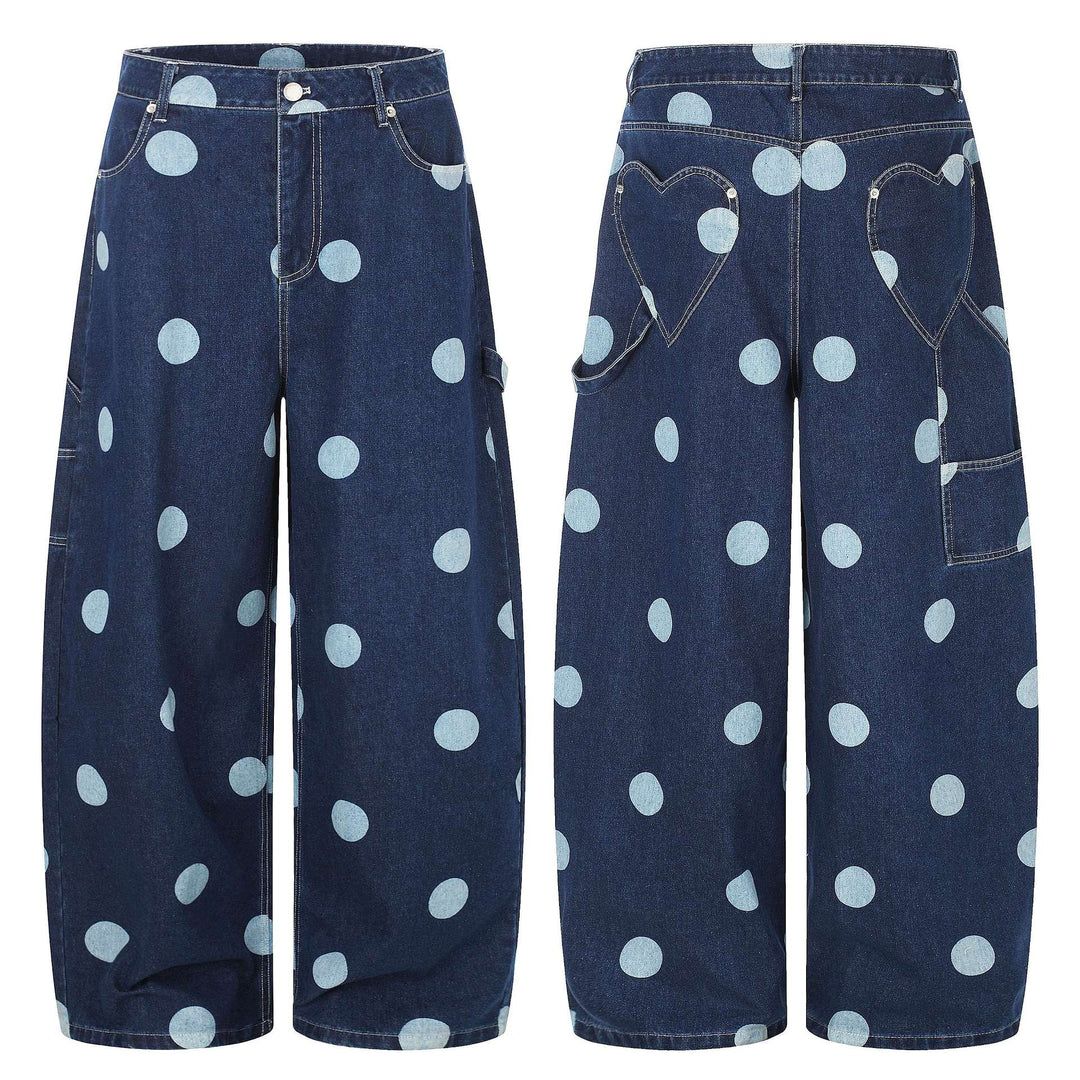 Damen Hochtaillierte Culotte-Jeans mit weitem Bein und Punktmuster Drune