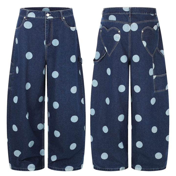 Damen Hochtaillierte Culotte-Jeans mit weitem Bein und Punktmuster Drune