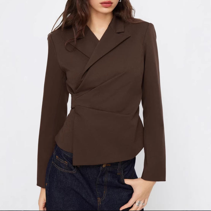 Damen Taillierter Wickel-Blazer mit drapierter Peplum-Silhouette Drune