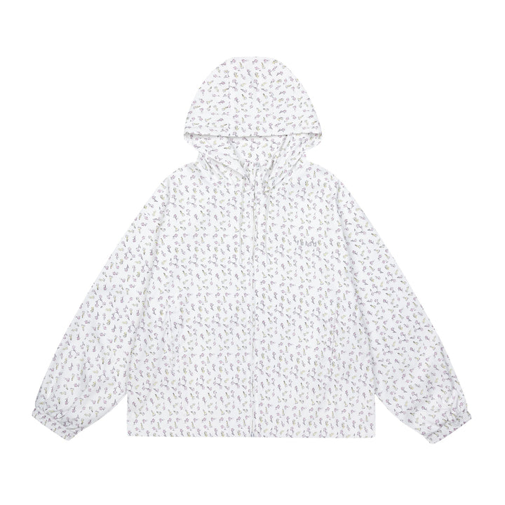 Damen leichte Kapuzenjacke mit floralem Allover‑Print und elastischen Bündchen Drune