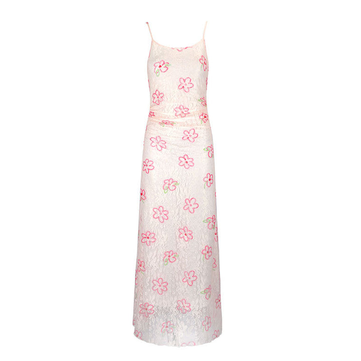 Damen Maxikleid mit floralem Spitzenmuster und verstellbaren Trägern Drune