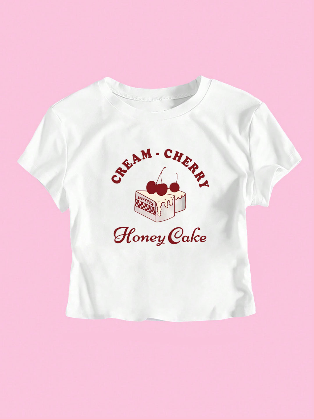 Damen Crop-T-Shirt mit kreativem Dessert-Motiv und modernem Schnitt Drune