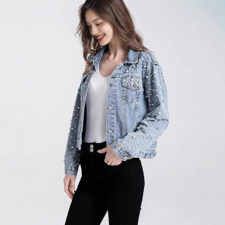 Damen Denimjacke mit Perlenverzierungen Drune