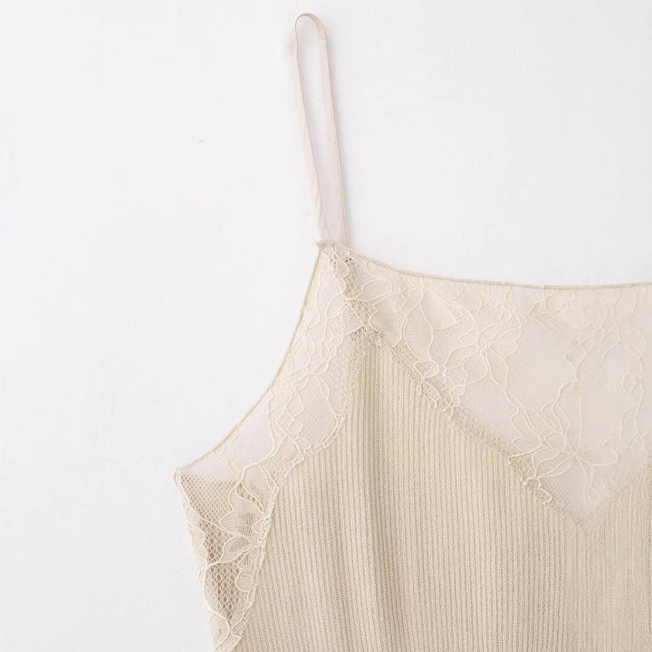 Damen Spitzen-Camisole mit feiner Rippstruktur und verstellbaren Spaghettiträgern Drune