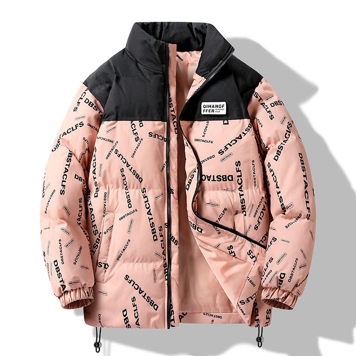 Herren Gepolsterte Steppjacke mit grafischem Schrift-Print, Stehkragen und verstellbarem Saum Drune
