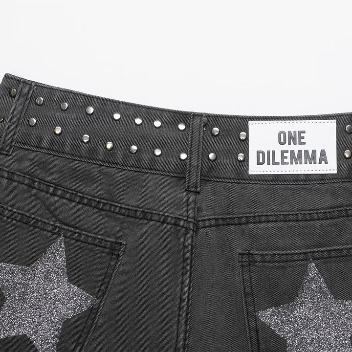 Damen Jeans-Shorts mit dekorativen Nieten Drune