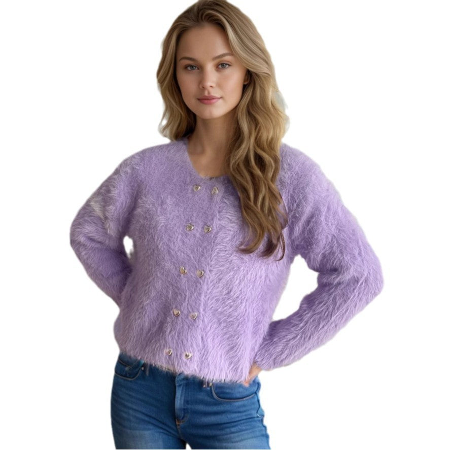 Damen weich gestrickter Bolero mit dekorativen Herzknöpfen Drune