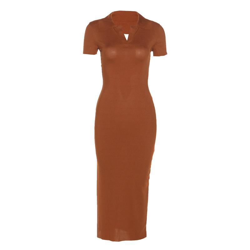Damen figurbetontes Midi-Kleid mit V-Ausschnitt Drune