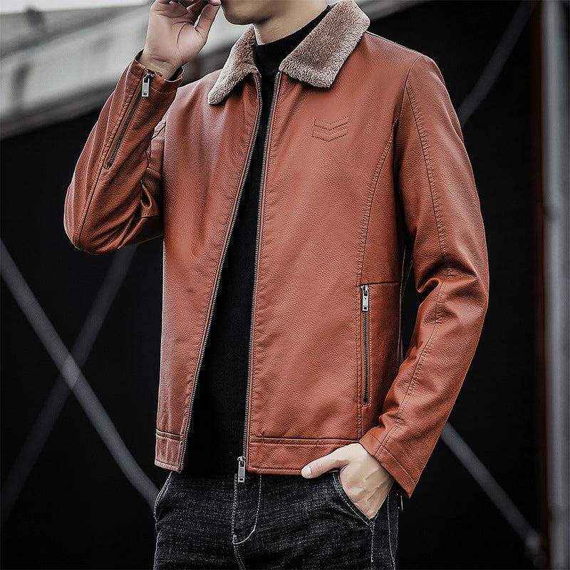 Herren Kunstlederjacke mit weichem Kragen Drune