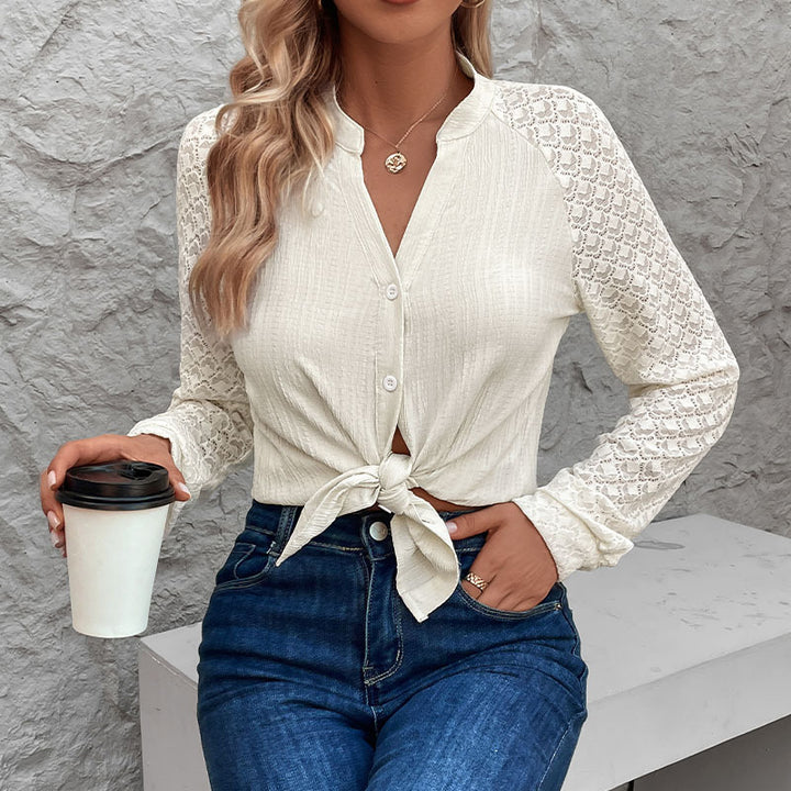 Damen Elegante Bluse mit Häkelärmel Drune
