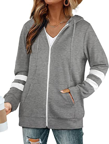 Damen sportliche Kapuzenjacke mit kontrastierenden Streifen Drune