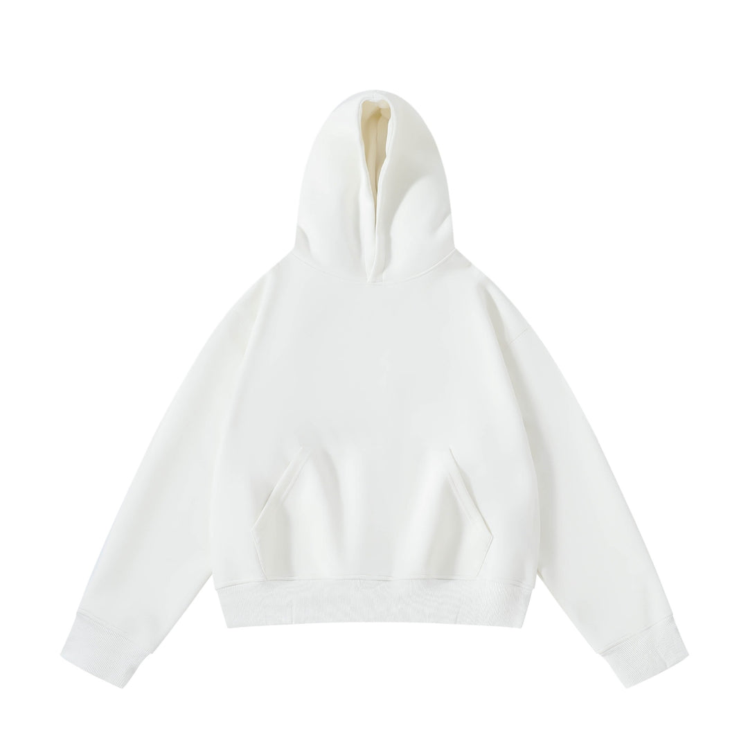 Unisex schwerer Oversize-Kapuzenpullover mit doppellagiger Kapuze Kängurutasche und breitem Rippbund Drune