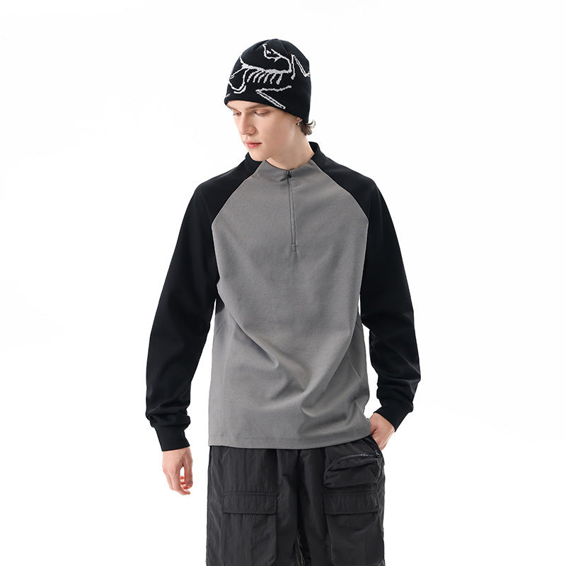 Herren Halbzip-Sweatshirt mit Raglanärmeln, Stehkragen und Kontrastärmeln Drune