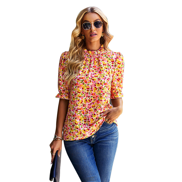 Damen Bluse mit floralem Muster und modernen Puffärmeln Drune