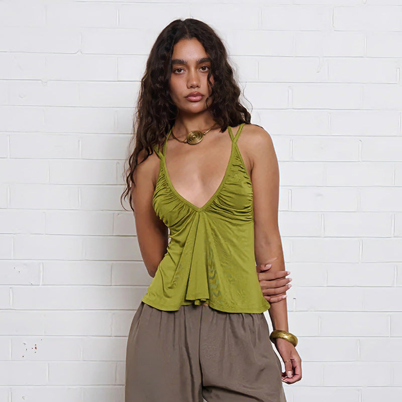 Damen Luftiges Spaghetti-Top mit gerafftem Design Drune
