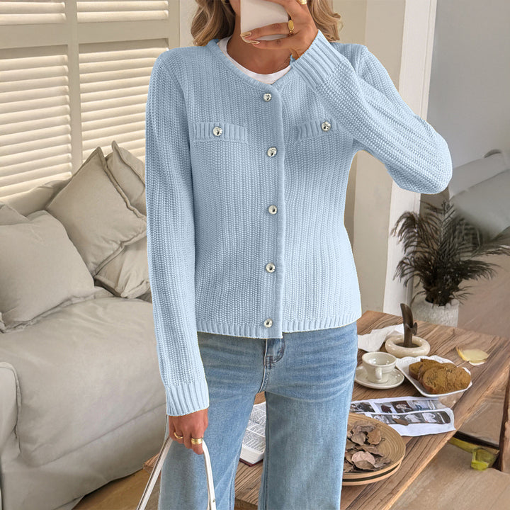 Damen nan Feiner Strickcardigan mit schimmernden Zierknöpfen, geripptem Saum und Brusttaschenoptik Drune