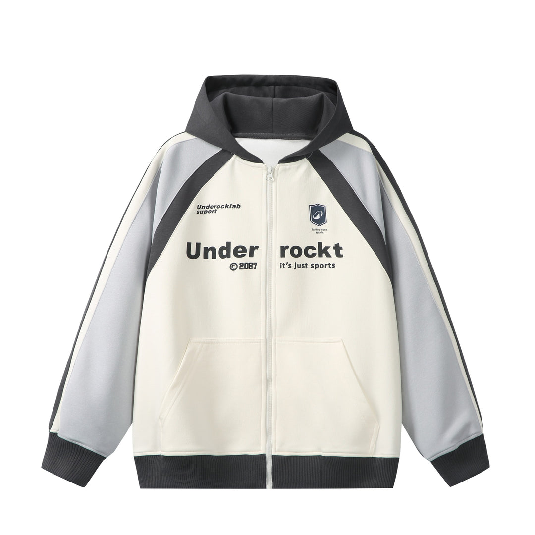 Unisex Kapuzen‑Zipjacke im Retro‑Sportstil mit Colorblock‑Einsätzen und Kängurutasche Drune