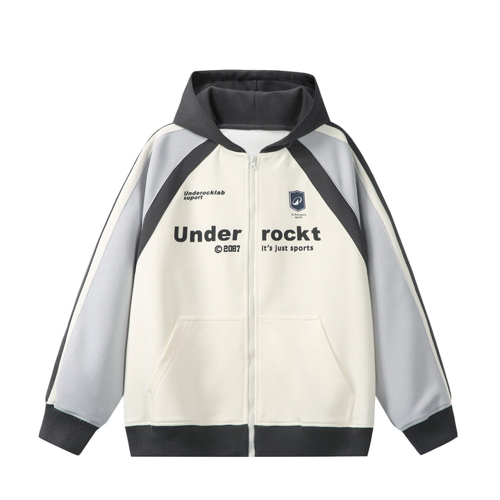 Unisex Kapuzen‑Zipjacke im Retro‑Sportstil mit Colorblock‑Einsätzen und Kängurutasche Drune