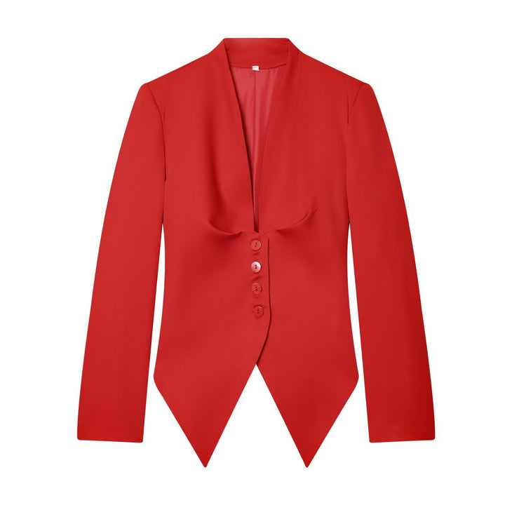 Damen Taillierter Cropped-Blazer mit spitzem Zipfelsaum und tiefem V-Ausschnitt Drune