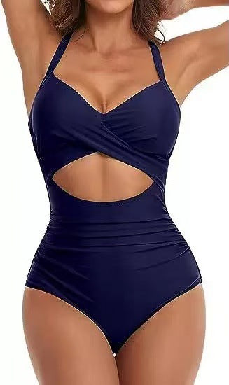 Damen Einteiliger Bikini mit modischem Cut-Out und Animal-Print Drune