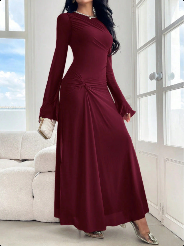 Damen Maxikleid mit geraffter Taillenpartie und Glockenärmeln Drune