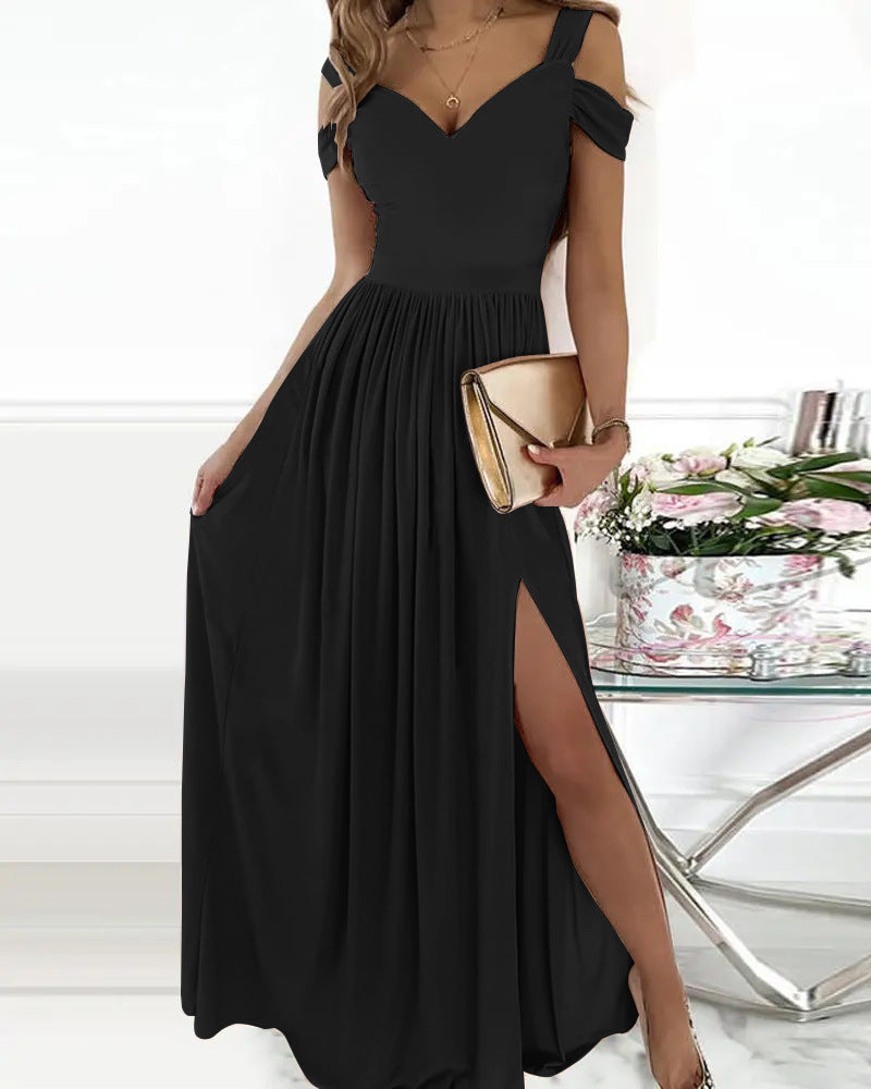 Damen Maxikleid mit Schulterträgern und elegantem Schlitz Drune